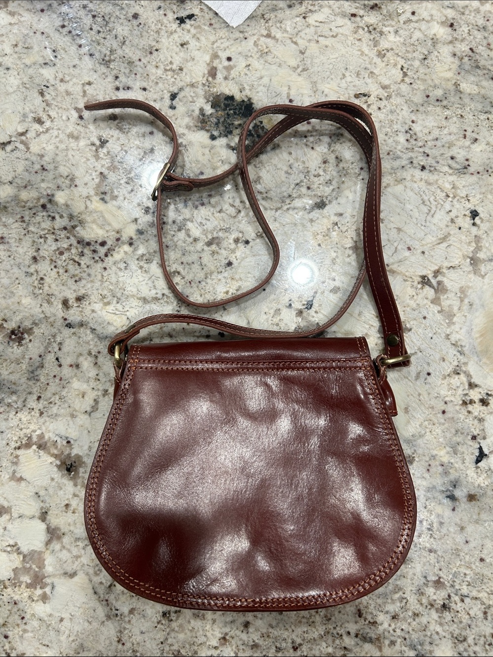 Italian Leather Saddle Crossbody Bag with Gold Hardware - Picture 2 of 6